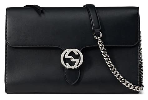 gucci interlocking polished leather shoulder bag black|Gucci textured leather shoulder bag.